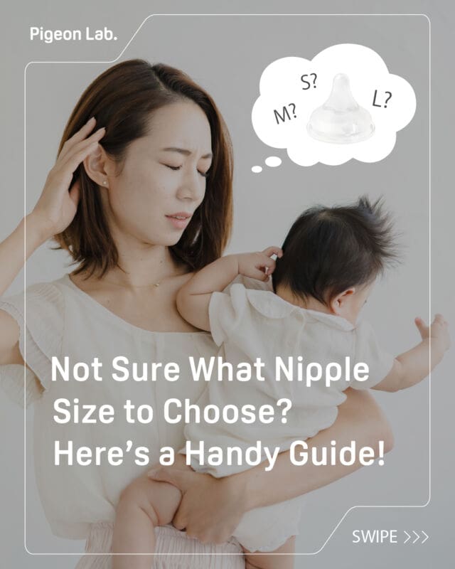✨ Not Sure What Nipple Size to Choose? Here’s a Handy Guide!

One way to estimate the right nipple size for a baby is based on feeding time.

Please refer to the chart for nipple size and average feeding time suggestions based on your baby's age.

Pigeon’s SofTouch lineup lets you choose the right nipple for your baby’s developmental stage.

#pigeonsg #PigeonLab #CelebrateBabiesTheWayTheyAre #SofTouch #PigeonNursingBottle #pigeonmilkbottle #babyfeeding #breastfeeding