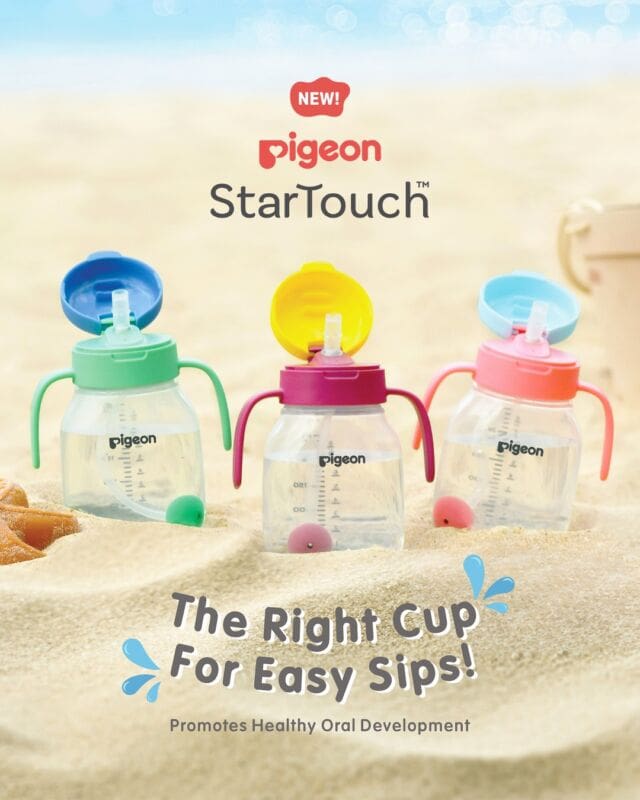 Give your child the best start to their weaning journey with the newest addition to our weaning range, the StarTouch™ Straw Cup 💦

This cup is going to be the best addition to your little one’s adventures, accompanying them and training them to drink properly as they explore the world ❤️

⭐️ Co-developed with a Speech & Language Pathologist
⭐️ Guides your baby for proper tongue placement and lip rounding for healthy oral development
⭐️ Compatible with your favourite SofTouch™ Nursing Bottles
⭐️ Handle, Lid & Connector made with 20% Bio-based plastic*

*ISCC Certified mass balance approach.

Try it out for the first time at the Mummys Baby Fair happening this weekend at Singapore Expo Hall 5! ✨

#pigeonsg #PigeonStarTouch #TheRightCupForEasySips #weaning #babyessentials #newlaunch