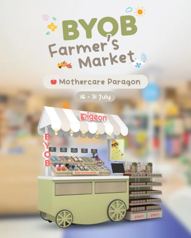 Freshly picked deals are waiting for you at Orchard Road! 🍎🛒

Our new BYOB Farmer’s Market cart has officially opened today at Mothercare Paragon and we will be here from 16 – 31 July! Drop by to mix, match, and build the perfect customised feeding companion for your baby. 

Even better? We’re pairing your custom creations with these exclusive, limited-edition gifts 🎁

✨ Spend $35 or more on BYOB products to bring home a adorable FREE Howapipi Plush Keychain! 
✨ Spend $60 or more on BYOB products to score a cuddly FREE Howapipi Plushie!

Drop a "🌈" in the comments if you're coming down to our cart!

#pigeonsingapore #CelebrateBabiesTheWayTheyAre #PigeonBYOB #babyessentials #babyfeeding